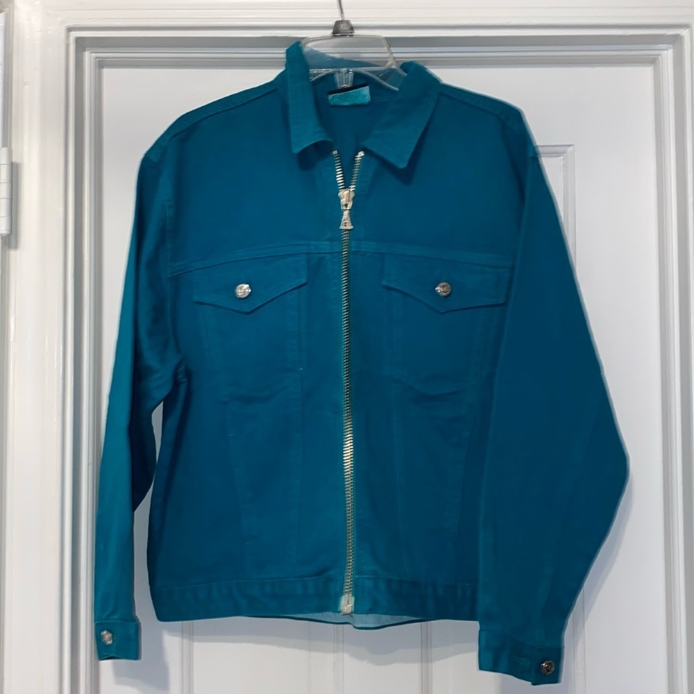 A line Anne Klein teal denim jacket